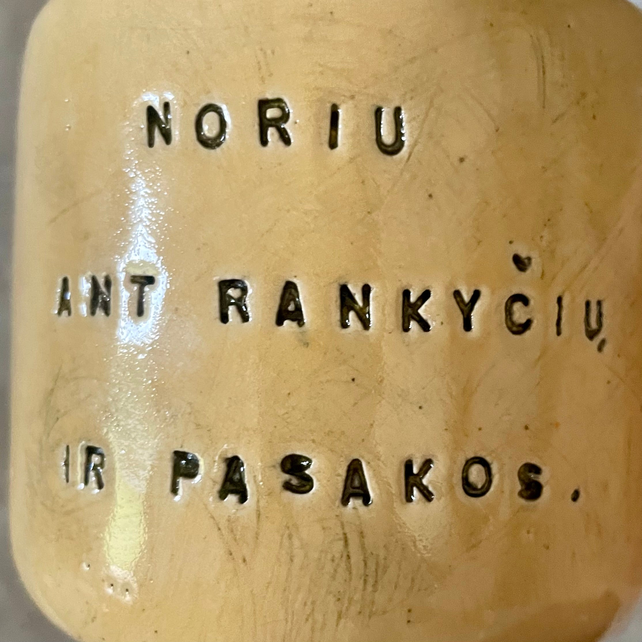 Yellow mug with sweet words in Lithuanian