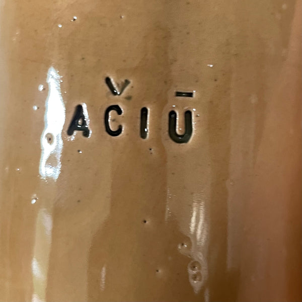 Handmade mug with word AČIŪ