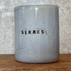 Blue ceramic tumbler mug with word SĖKMĖS